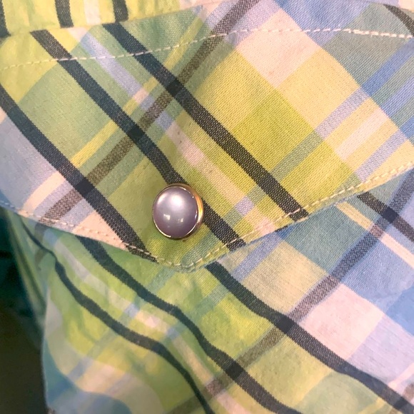 ÁNGEL RANCH plaid western shirt, blue/green, pretty pearl snaps. Size L - Picture 7 of 15